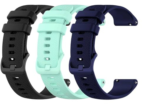 OcioDual 3 Pièces Bracelet Montre 18mm Bleu foncé/Noir/Turquoise, Bracelets de Montres pour Homme, Bracelet Montre Connectée Femme en Silicone, Bracelets de Montres pour Femme, Unisexe