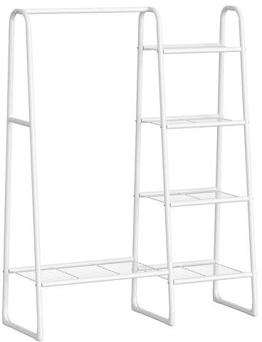 SONGMICS Kleiderständer, Wäscheständer mit 5 Ablagen, Metallrahmen, 40 x 101,7 x 153,3 cm, für Schlafzimmer, Wohnzimmer, Eingangsbereich, wolkenweiß HSR138W01