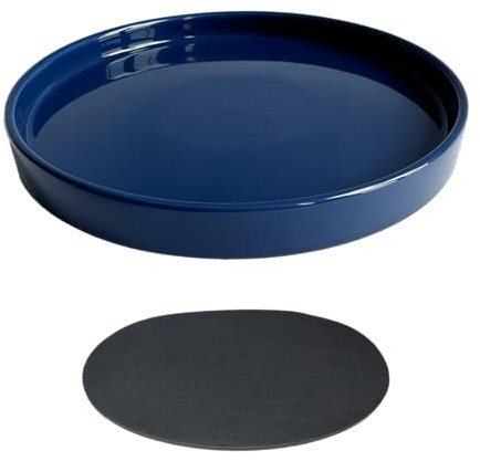 Sottovaso in ceramica da 30 cm, per interni ed esterni, vassoio di drenaggio per fiori resistente e robusto, per vasi smaltati (31 cm, blu)