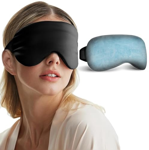 Cooling Eye Mask for Puffy Eyes, Dark Circles & Migraine Relief, Reusable Gel Cold Compress with Adjustable Strap for Headaches, Tired Eyes, Sleep & Post-Surgery Care, Black