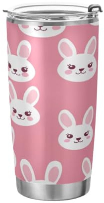 JUMBEAR Vaso de 590 ml, de acero inoxidable con aislamiento al vacío de Lovely Rabbits, taza de café y agua, doble pared con recubrimiento en polvo, a prueba de derrames, taza térmica para el hogar y