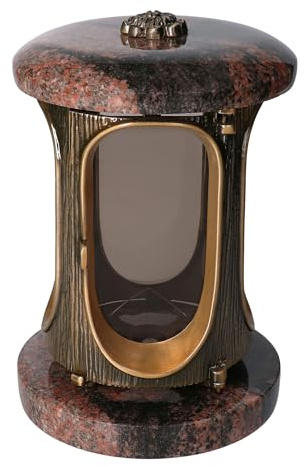 Stilvolle Grablaterne Granit Aurora India Höhe 23 cm/Ø 15 cm Bronze mit Rosette