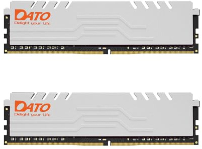 DATO 32Go Kit (2x16Go) RAM DDR4 Jusqu’à 3200 MHz avec dissipateur Thermique, PC4-25600 CL16 1.35V XMP, 288 Broches, Non-ECC UDIMM, Mémoire de Jeu pour Ordinateur de Bureau, Extreme Blanc
