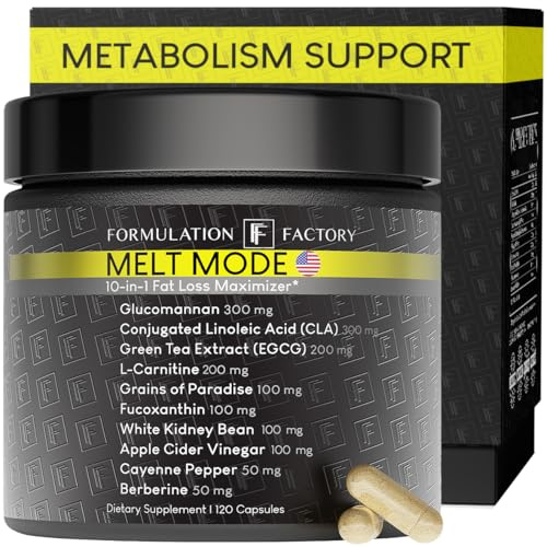 Formulation Factory Melt Mode | 10-in-1 Appetite Suppressant & Metabolism Support for Women & Men, with Glucomannan, Green Tea Extract, L-Carnitine, CLA, Berberine & More, 120 Capsules, 2 Month Supply