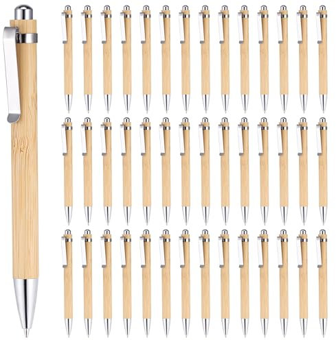 JIANTA Bambus-Kugelschreiber, 0,5 mm, schwarze Tinte, feine Spitze, einziehbar, Metallclips, Schreibset für Journaling und Schule, Büro, 40 Stück