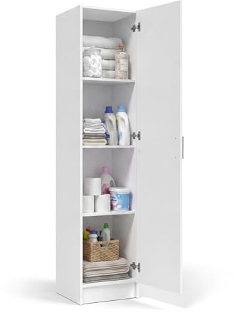 duehome | Armario Multiusos, 1 Puerta, Columna, Modelo Multi Useful, Acabado en Color Blanco Artik, Medidas: 37 cm (Ancho) x 180 cm (Alto) x 37 cm (Fondo)