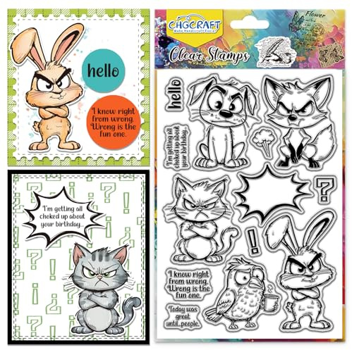 CHGCRAFT Cranky Tiere Clear Stempel Katzen Hunde Kaninchen Transparent Basteln Stempel für DIY Scrapbooking Fotoalbum Dekorativ, 6,3x4,3 Zoll