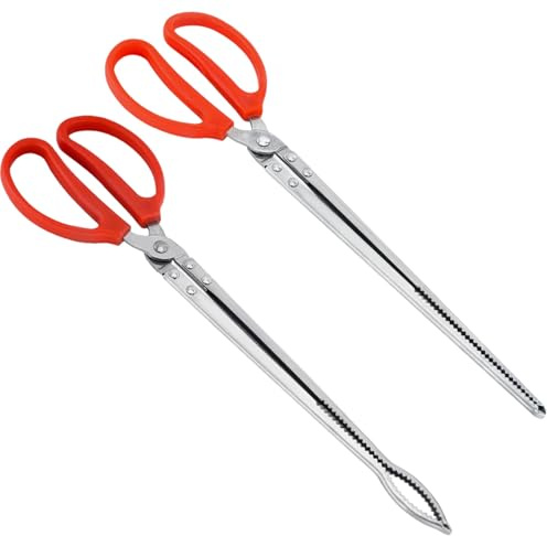 Booge 2 Pcs Stainless Steel Snake Feeding Tongs, 15 Inch Straight and Curved Extra Long Tweezers for Ball Python, Lizards, Bearded Dragon, Gecko