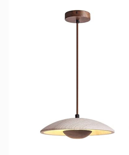 MODEBHD Lampada a sospensione giapponese in stile Wabi-Sabi Lampada a sospensione in travertino giallo con base a soffitto in legno e luce calda a LED regolabile - Lampadario a paralume in pietra natu