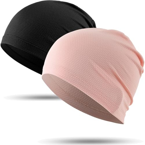 WTACTFUL Confezione da 2 cappucci rinfrescanti per uomini e donne, cappellini da corsa in rete 3D traspirante per ciclismo, allenamento, palestra ed estate, Nero e rosa., Taglia unica