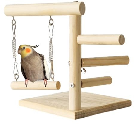 Support en bois Parrot Playground | Arbre à oiseaux naturel avec perche | Support à oiseaux durable antidérapant pour parakeet, cockatiel et autres petits oiseaux, idéal pour l'exercice,