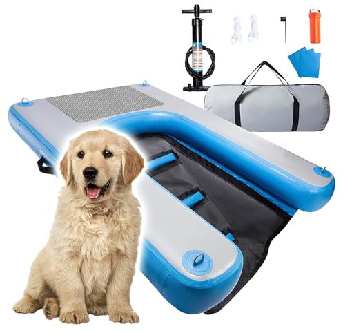 SRNSAEB Heavy Duty Dog Pontoon Boat Ladder Ramp, Inflatable Dog Pool Float Boat Ramp Fits Seas/Harbours/Marinas/Yachts, Portable Swimming Pools Dogs Boarding Platform with 3D Steps(Blue)