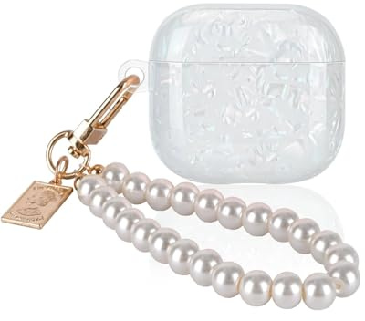 ZEXIJOW Custodia per AirPods 4 con portachiavi in ​​perla,Custodia protettiva in TPU per ricarica wireless,Design in marmo glitterato,Accessorio per ragazze e donne