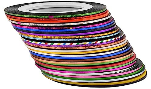 VALICLUD Cinta Adhesiva para Uñas de 1mm 30 Rollos para Decoración de Uñas y Uso Adecuado para Bricolaje Profesional