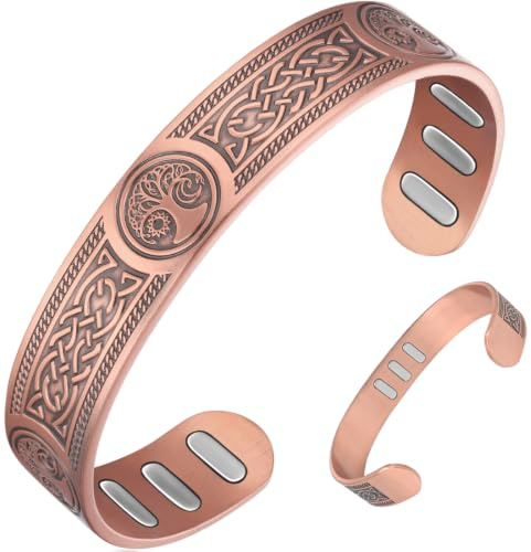 Vicmag Kupfer-Magnetarmband für Herren, 9 x starke Magnete (je 5000 Gauss), 99,99 % reines Kupfer