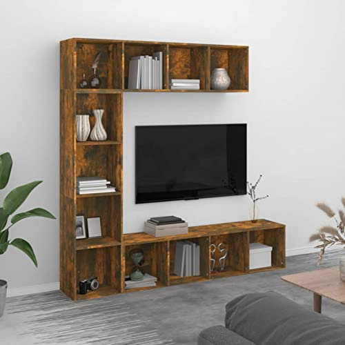 Snsowed Set Mobili Libreria/Porta TV 3 pz Rovere Fumo 180x30x180 cm,Set Mobili TV,Pareti Attrezzate,Parete Attrezzata per Soggiorno,Set Salotto TV-3152713