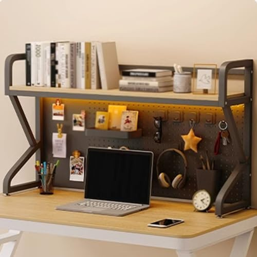 Estante de escritorio de oficina de nogal negro de acero al carbono y madera, estante de almacenamiento de 90 cm, estantería de escritorio para suministros elegante para uso doméstico y de oficina
