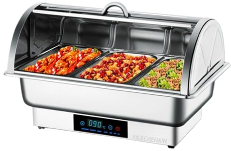 YIGECHENXIN 600 W Elektrisches Chafing Dish Buffet-Set aus Stahl 220 V Temperaturregelung Einzel-/Doppel-/Dreifachgitter Buffetwärmer leicht zu reinigen (9 l),Three