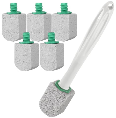 Hautllaif WC-Reiniger mit Griff – 5 Ersatzköpfe aus Glasstein für Toilette & Bad – Langer Stiel, Aufhängbar, Effektive Entfernung von Kalk, Urinstein & Rost – Weiß