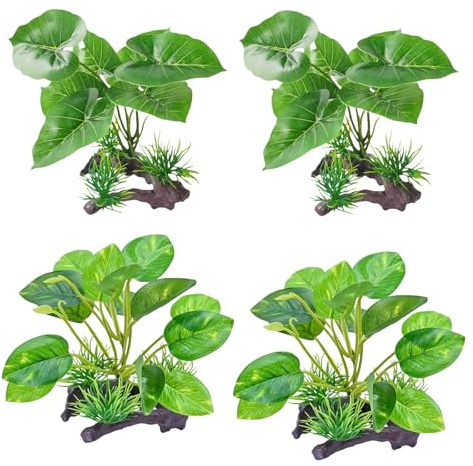 4 piante artificiali per acquario, grandi piante decorative in plastica, decorazione per acquari, foglie verdi, terrario, decorazione per casa, ufficio, acquari e bacini rettili (16 x 13,5 x 12 cm)