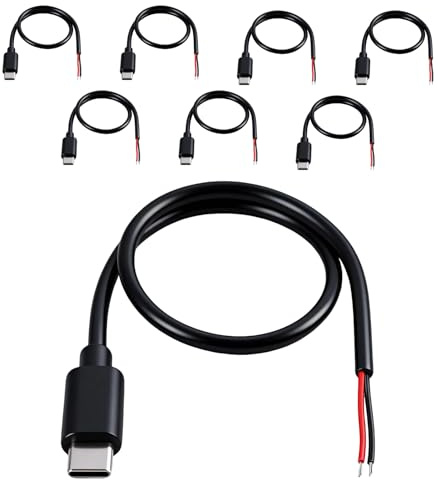 JiangZShangM 8PCS Queue de Cochon USB Type-C Mâle 0,3 m 24AWG 3A, Type C USB à Fil Nu vers 2 Broches, Câble Pigtail Type-C pour Alimentation Projets DIY
