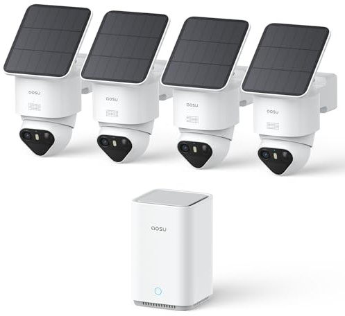 aosu T2 Ultra 4K Security Cameras Wireless Outdoor, 4 Cam Kit, Smart Home Security System with TrueColor Night Vision, AI Recognition & 360° Motion Tracking, Solar Power, Expandable 1TB Local Storage