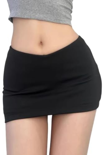 Gonna Nera Corta, Minigonna Nera Elasticizzata, Gonna Donna con Elastico in Vita