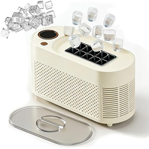 Macchina per Ghiaccio da Banco, Macchina per Ghiaccio Portatile 120W 8/10 con Cavo di Alimentazione per Auto, Produzione Rapida di Ghiaccio in 10-15 Min (Modalità Vuoto/Pieno), White-10 Ice Car Cord