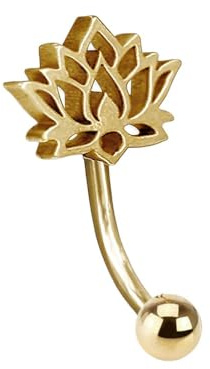 viva-adorno mini navel banan lotus – Christina Piercing i 316L kirurgiskt stål – guld/silver – 1,6 mm x 10 mm – lotus blomma intimpiercing Z603