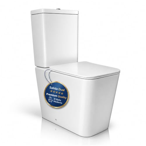 Inodoro Compacto Cerámica Rimless | WC con Tapa Amortiguada Extrafina Soft Close | Sistema Doble Descarga 3/6L | Salida Dual Horizontal/Vertical | Antibacteriano y Fácil Limpieza (81x40x60cm)