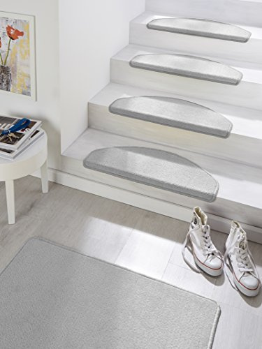 HANSE Home Fancy Lot de 15 Tapis d'escalier, Autocollants, de sécurité, Semi-circulaires, Gris, env. 23 x 65 cm
