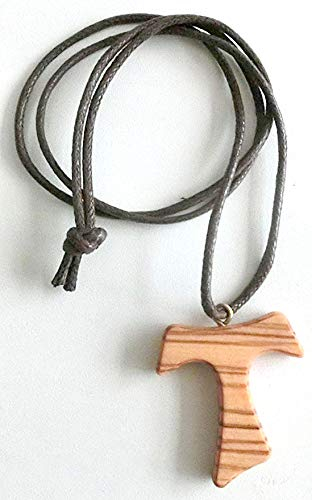10.444.90 LAC collana croce tau 4 cm san francesco assisi legno di ulivo pace comunione