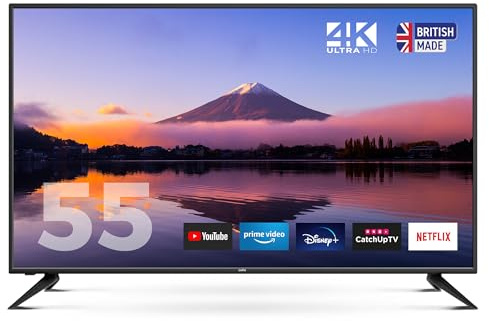 Cello C55RTS 55 inch Smart TV 4K Ultra HD LED, Made in UK, FREEVIEW DVB-T2 HD: Prime Video, Netflix, YouTube, Disney+ & Catch Up TV Apps, 3x HDMI 55 inch Smart WiFi TV in Black