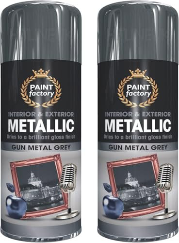 HitlineUK 2 x 400ml Metallic Gun Metal Grey Spray Paint Interior & Exterior Spray Gloss Finish