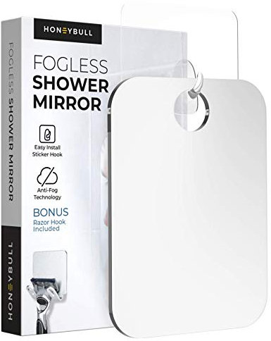 HONEYBULL Fogless Flat Shaving Mirror for Shower, Stick-On Bathroom Mirror, Clear Reflection, Ideal for Shaving, Makeup, and Skincare Routine (Small)