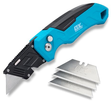 OX TOOLS P224301 Pro Heavy Duty Fixed Blade Folding Knife, Blue / Black