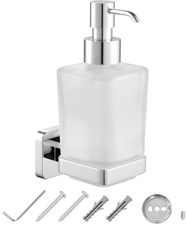 JASSFERRY Dispenser di sapone a parete e supporto quadrato in vetro smerigliato dispenser per lozione set cromato
