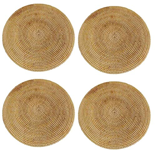 Dormstop 4 Salvamanteles Individuales Redondos de Ratán Tejidos a Mano, Manteles Individuales Redondos de Mimbre, Bajoplatos de Mesa Tejidos Naturales para Comedor, Resistentes al Calor