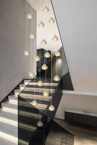 LED Moderne Pendelleuchte Kristall Deckenlampe Villa Kronleuchter | Esszimmer Pendellampe Design Treppenhaus Hängelampe Höhenverstellbar lange Deckenleuchte Hängeleuchte Rect (26-flammig)