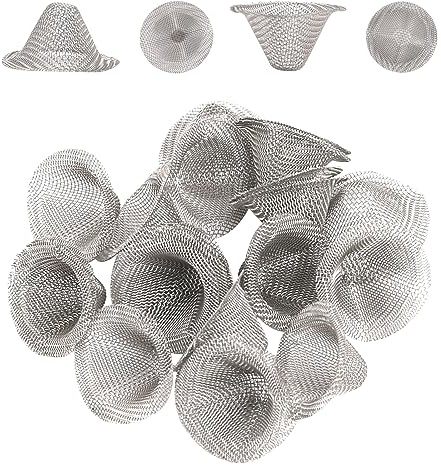 40 Stück Edelstahl-Rohrsiebfilter, 1,27 cm konisches Design, Rohrfilter, 1,3 cm vorgeschnittene Schalennetz-Gazes, wiederverwendbare Netz-Schüssel-Siebe. Verstellbare Größe