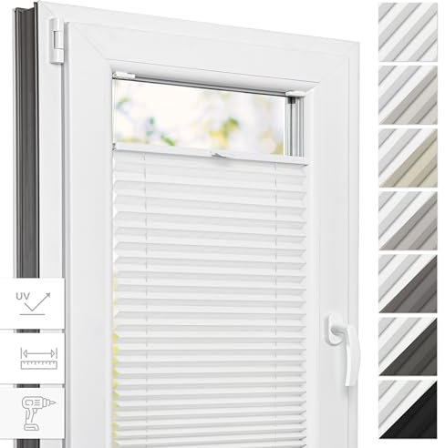 Estika Thermo Plissee mit Bohren - 75 cm x 100 cm - Farbe: Weiß - Plissee Blickdicht, Fenster rollos für innen, Plissee Verdunklung, Rollos für Fenster