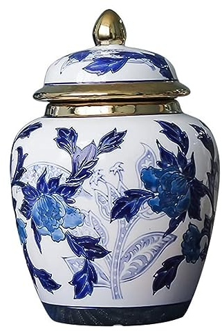 Deko Vase Keramik-Blumenvase, Ingwergläser Mit Deckel Für Heimdekoration, Blaue Und Weiße Dekorative Elegante Vase Vase mit Deckel