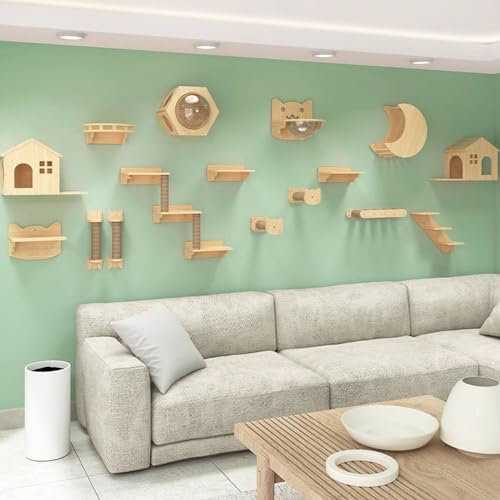 Kletterwand Katzen Set, Katzen Wand Klettern, 15 mm Dicke Massivholzplatte, Einfache DIY-Montage (Size : Style 7)