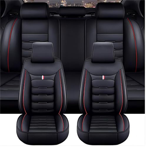 PEIXEN Auto Sitzbezüge für VW Beetle/Cabrio/ 2012 2013 2014 2015 2016, Leder 5 Sitzer Wasserdicht Atmungsaktiv Sitzschoner Sitzbezügesets, Autozubehör,Black-Red