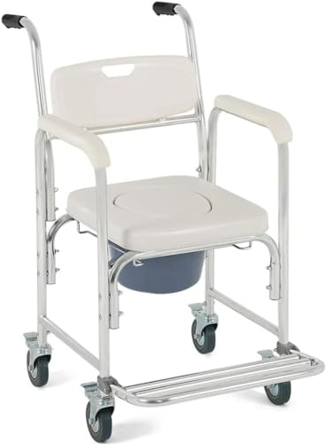 Toilettenstuhl Für Senioren, WC-Stuhl Duschstuhl Dusch Toilettenstuhl Fahrbar Mit Armlehne Rutschfeste Duschzusatzstuhl Badehilfen Rollstuhltransport Für Senioren Und Schwangere