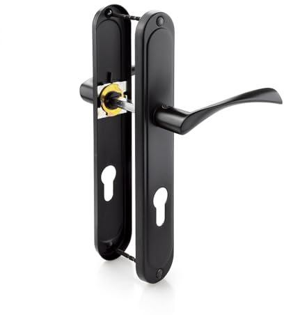 VERAMET Kometa Door Handle 72 mm for Room Doors Set | Long Plate Set Door Handle for Room Door, Office Door | L Shape | Matte Black PZ - for Apartment Entrance Doors Both Handles, 72 mm