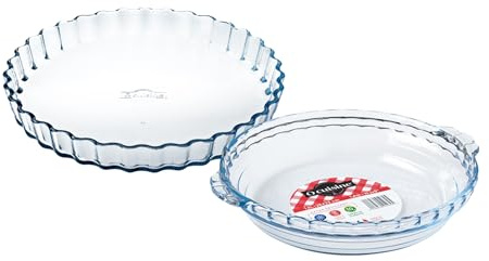 Ôcuisine® Fluted Flan Dish & Cake Dish With Handles Dish Pack of 2 Glass Dishes Extreme Resistance | Oven Safe - Freezer Safe - Microwave Safe | Borosilicate Glass | Made in France Flans & Baking