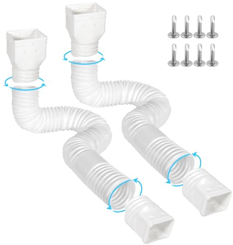 Gutterlix 2 Pack Flexible Gutter Downspout Extensions Extendable from 21 to 67, Downspout Extender Comes with Adapters, Thickened Down spout Drain Extension for Rainwater Drainage(White)