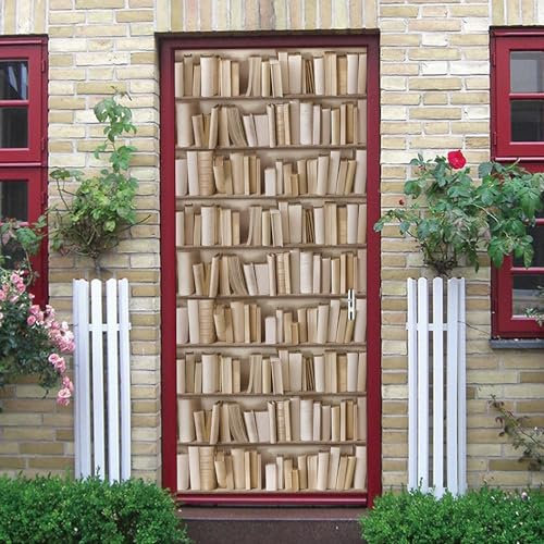Türaufkleber 3D Bücher Bücherregal Bibliothek 77 X 200 Cm Türtapete Selbstklebend Türposter - Fototapete Pvc Türfolie Poster Tapete Meer Aufkleber Diy Selbstklebende Wasserdichte Tapete Wandbi 0