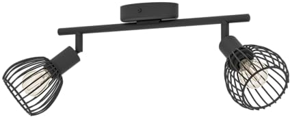 Eglo Plafonnier Sonnino, lampe de plafond industrielle avec 2 spots orientables, luminaire en métal noir, éclairage pour salon et chambre, douille E14